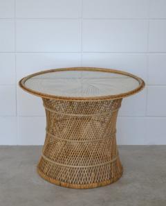 Mid Century Woven Rattan Round Side Table - 1928448