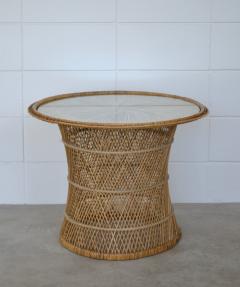 Mid Century Woven Rattan Round Side Table - 1928449