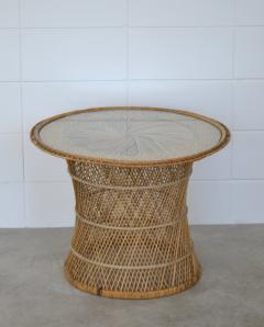 Mid Century Woven Rattan Round Side Table - 1928450