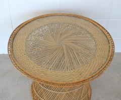 Mid Century Woven Rattan Round Side Table - 1928451