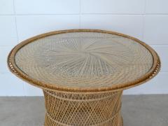 Mid Century Woven Rattan Round Side Table - 1928452