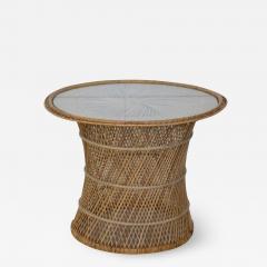 Mid Century Woven Rattan Round Side Table - 1929766