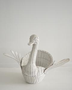 Mid Century Woven Rattan Swan Form Basket - 1879149