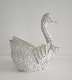 Mid Century Woven Rattan Swan Form Basket - 1879152