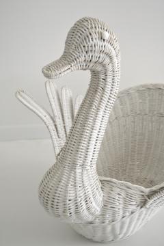 Mid Century Woven Rattan Swan Form Basket - 1879165