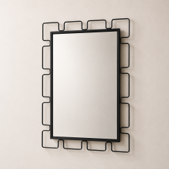 Mid Century Wrought Iron Mirror in the Manner of Jean Rogere  - 4702578