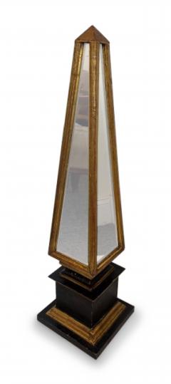 Mid Century ebonized and gold trim mirrored obelisk - 4672910