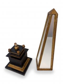 Mid Century ebonized and gold trim mirrored obelisk - 4672911