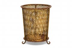 Mid Century gilt metal rope trim round waste paper basket with perforated frame - 4672556