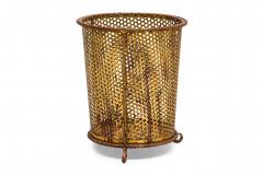 Mid Century gilt metal rope trim round waste paper basket with perforated frame - 4672557