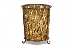 Mid Century gilt metal rope trim round waste paper basket with perforated frame - 4672558