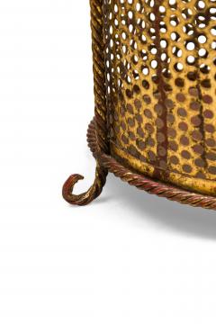 Mid Century gilt metal rope trim round waste paper basket with perforated frame - 4672559