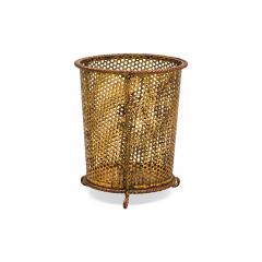 Mid Century gilt metal rope trim round waste paper basket with perforated frame - 4717228