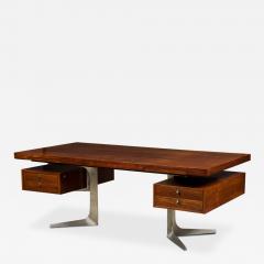 Mid Century rosewood Executive Desk with Stainless Steel Legs - 4649613