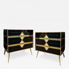 Mid Century style Night Stands with Black Glass and Brass Frame - 4493494