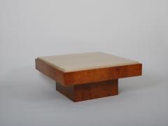 Mid Century travertine and walnut burr coffee table Italy c1970 - 4813717