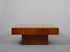 Mid Century travertine and walnut burr coffee table Italy c1970 - 4813718