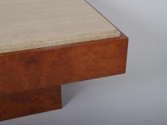 Mid Century travertine and walnut burr coffee table Italy c1970 - 4813719