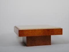 Mid Century travertine and walnut burr coffee table Italy c1970 - 4813720