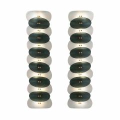 Mid Modern Style Green And White Murano Glass and Brass Italian Wall Sconces - 4510479