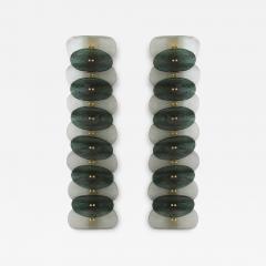 Mid Modern Style Green And White Murano Glass and Brass Italian Wall Sconces - 4511003