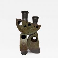 Mid century Abstract Studio Pottery Sculpture Stoneware and Verdigris Finish - 4306928