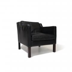 Mid century Danish Black Leather Lounge Chair in Manner of Borge Mogensen - 3393246
