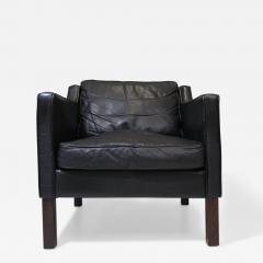 Mid century Danish Black Leather Lounge Chair in Manner of Borge Mogensen - 3395571