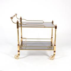 Mid century Hollywood Regency Style Brass Smoke Glass Rolling Bar Cart - 3190770