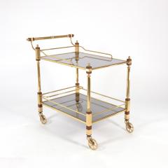 Mid century Hollywood Regency Style Brass Smoke Glass Rolling Bar Cart - 3190771