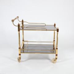 Mid century Hollywood Regency Style Brass Smoke Glass Rolling Bar Cart - 3190773