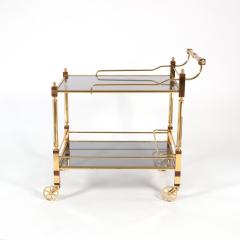 Mid century Hollywood Regency Style Brass Smoke Glass Rolling Bar Cart - 3190775