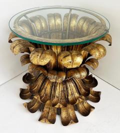 Mid century Italian Hollywood Regency Gilt Tole Side Table with Glass Top - 4174573