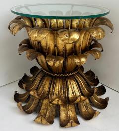 Mid century Italian Hollywood Regency Gilt Tole Side Table with Glass Top - 4174585