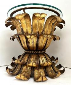 Mid century Italian Hollywood Regency Gilt Tole Side Table with Glass Top - 4174590
