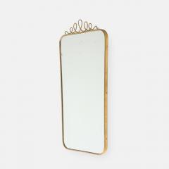 Mid century Italian Rectangular Brass Wall Mirror Looping Scroll Crest - 4743514