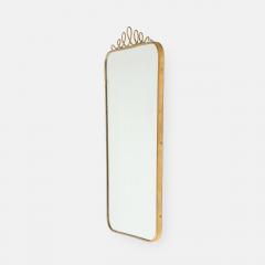 Mid century Italian Rectangular Brass Wall Mirror Looping Scroll Crest - 4743515