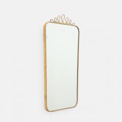 Mid century Italian Rectangular Brass Wall Mirror Looping Scroll Crest - 4743516