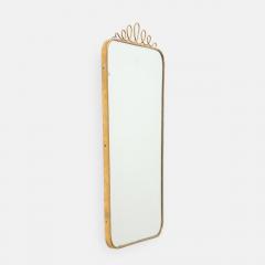 Mid century Italian Rectangular Brass Wall Mirror Looping Scroll Crest - 4743517