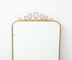 Mid century Italian Rectangular Brass Wall Mirror Looping Scroll Crest - 4743518