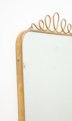 Mid century Italian Rectangular Brass Wall Mirror Looping Scroll Crest - 4743519