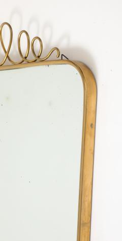 Mid century Italian Rectangular Brass Wall Mirror Looping Scroll Crest - 4743520