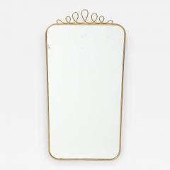 Mid century Italian Rectangular Brass Wall Mirror Looping Scroll Crest - 4745406