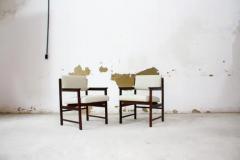 Mid century Modern Armchairs in Hardwood Beige Leather Bureau 1960s Brazil - 3298874