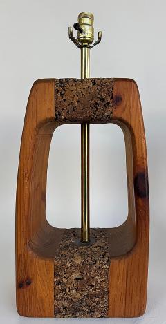 Mid century Modern Craftsman Style Wood Cork Table Lamps Pair - 4432340