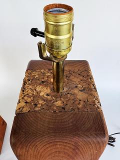 Mid century Modern Craftsman Style Wood Cork Table Lamps Pair - 4432461