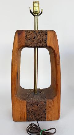Mid century Modern Craftsman Style Wood Cork Table Lamps Pair - 4432479