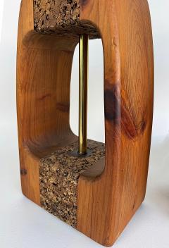 Mid century Modern Craftsman Style Wood Cork Table Lamps Pair - 4432505