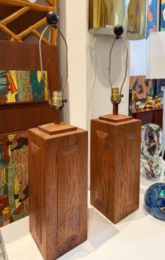 Mid century Modern Cross Cut Oak Wood Table Lamps Pair - 4336919