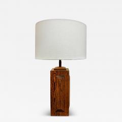 Mid century Modern Cross Cut Oak Wood Table Lamps Pair - 4337076
